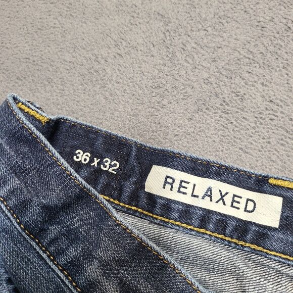 Gap 1969 Jeans Mens 35x30 Blue Relaxed Straight Leg Distressed Denim - Picture 4 of 10